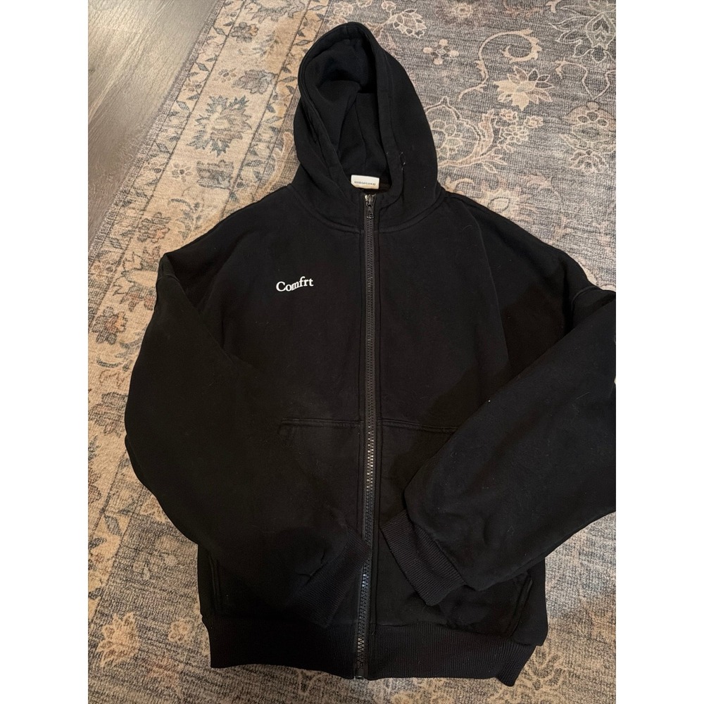 Comfrt Black Zip Up Hoodie White Logo